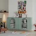 Accent Cabinet Lacquered Wooden Cabinet With 4 Glass Doors Sideboard Buffet Server Cabinet Storage Cabinet, For Living Room, Entryway, Hallway, Office, Kitchen And Dining Room, Mint Green Lacquered