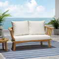 Outdoor Wooden Loveseat With Cushions White Teak 55.50
