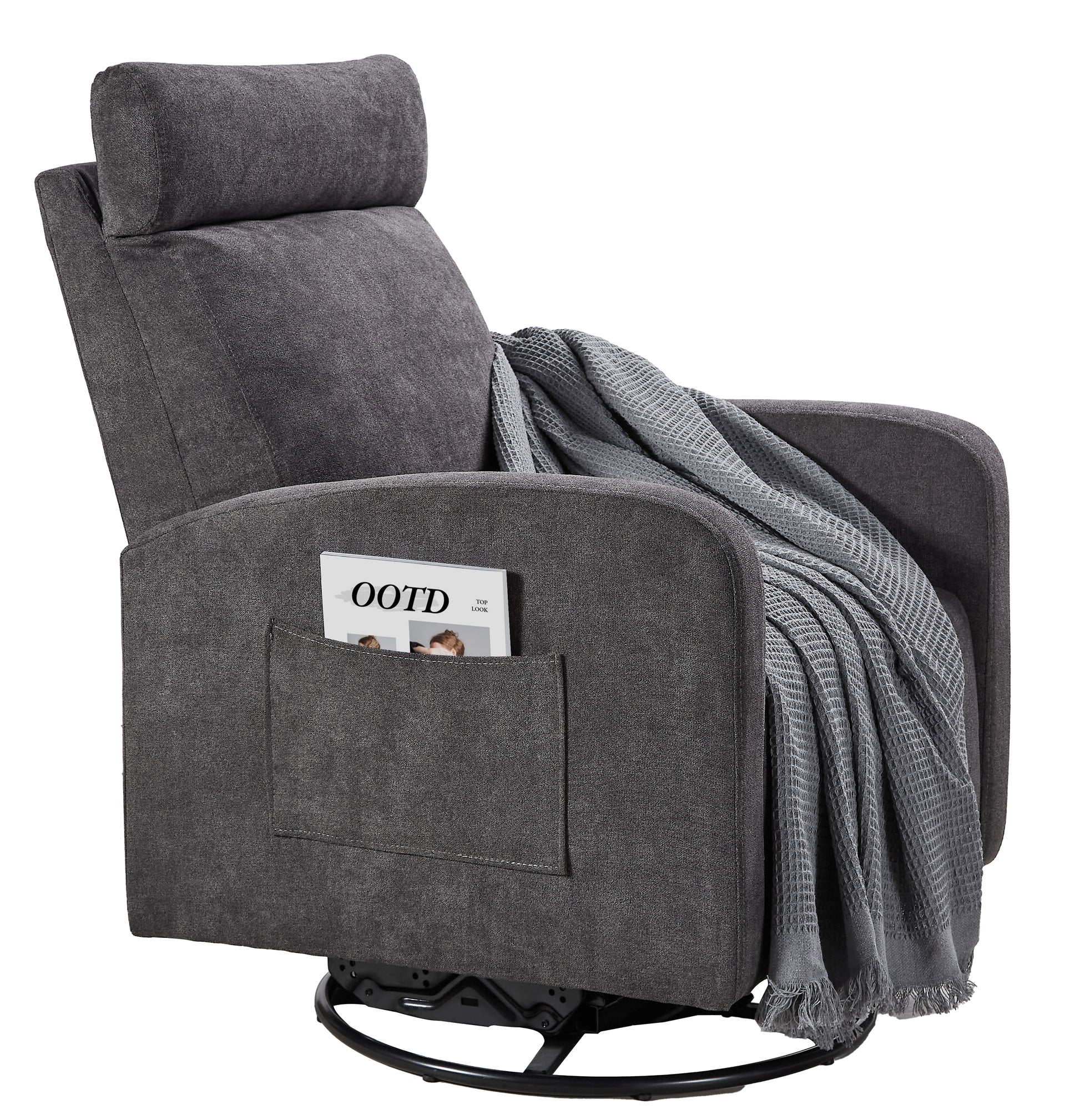 Swivel Upholstered Manual Recliner Chair Theater Recliner Sofa 360 Degree Nursery Glider Rocker For Living Room, Dark Coffee Dark Gray Primary Living Space American Design,American Traditional,Modern Fiber Foam Pads Chenille