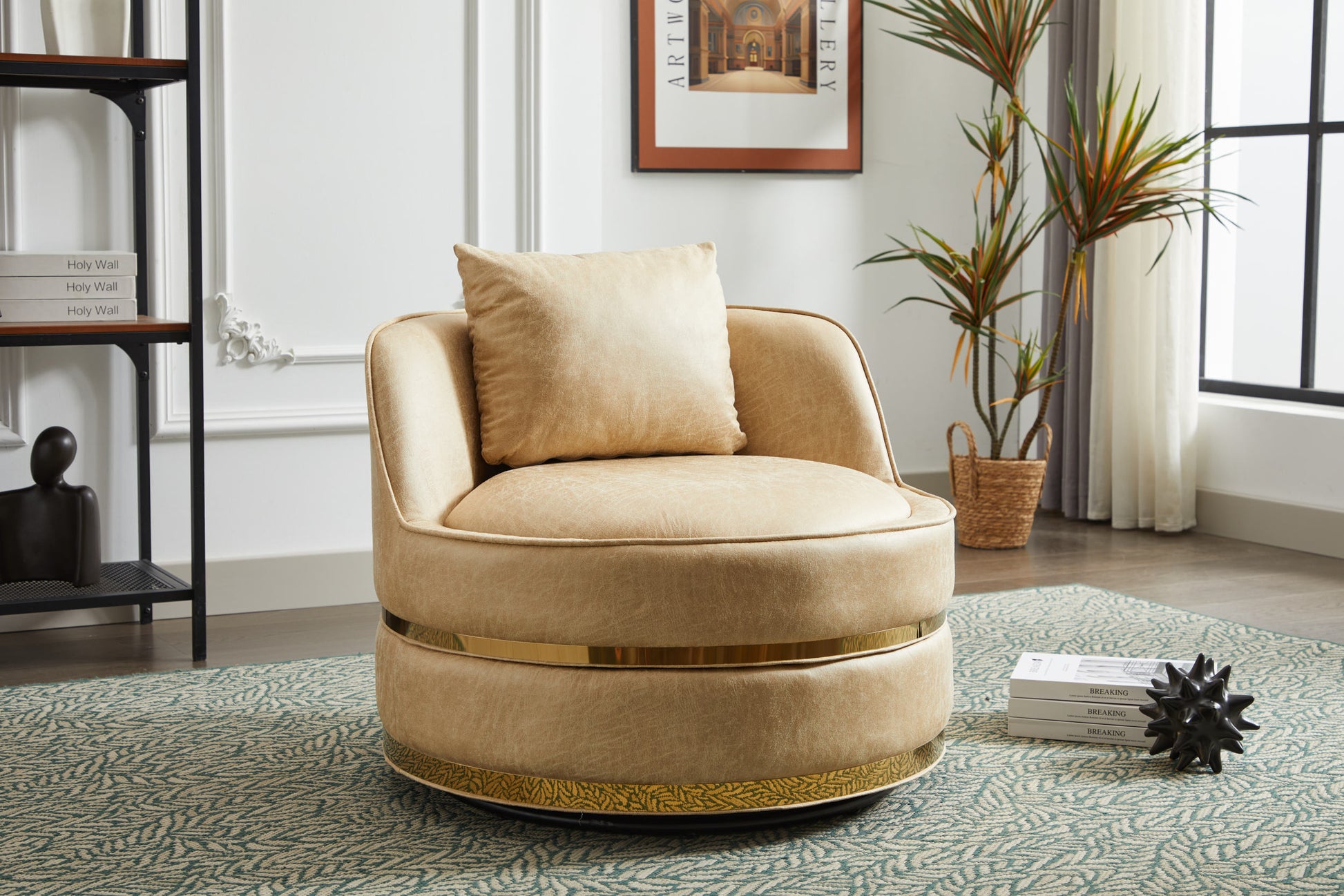 Swivel Chair, 360 Swivel Accent Chair, Barrel Chair For Living Room Bedroom Beige Fabric