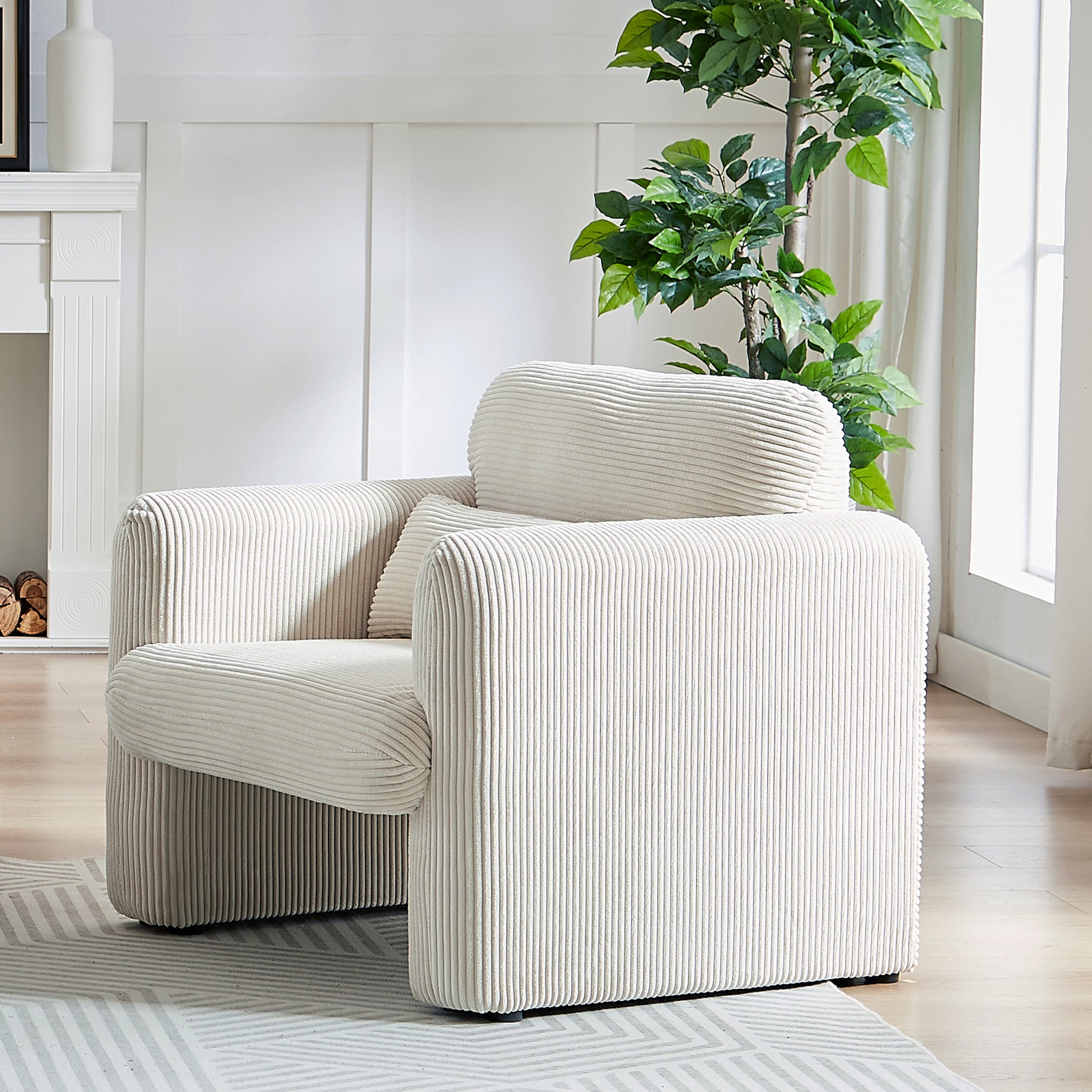 33"Corduroy Fabric Single Sofa, Modern Lounge Chairs Single Sofa With Support Pillow, For Apartment, Office, Living Room & Bedroom Beige Foam Corduroy 1 Seat