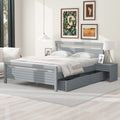 Queen Size Wooden Platform Bed With 2 Storage Drawers And 2 Bedside Tables, Gray Queen Gray Pine