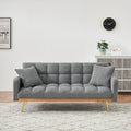 69 Inch Grey Sofa Bed With Adjustable Sofa Teddy Fleece 2 Throw Pillows Gray Fabric 2 Seat