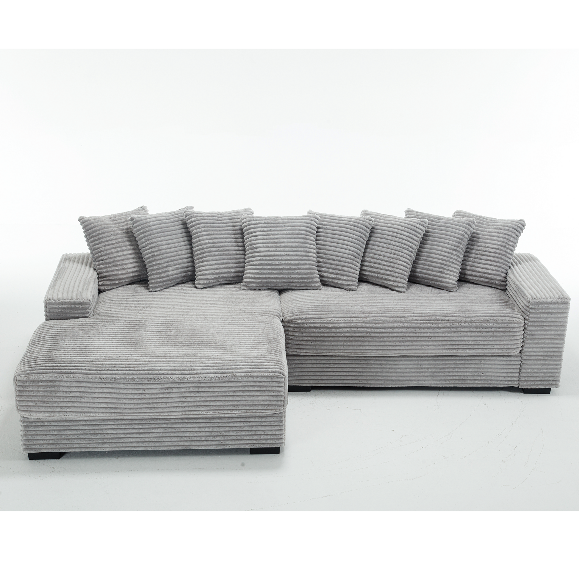 Arrived Oversized Two Piece Couches, L Shaped Sofa, Corduroy, Left Chaise Daybed,With Armrests,Eight Throw Pillows,Corner Sofa,Easy To Assemble, Gray Gray Polyester Wood Primary Living Space Medium Soft Pillow Back Modern Square Arms Wood 3 Seat