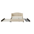 Upholstered Platform Bed With Wingback Headboard, One Twin Trundle And 2 Drawers, No Box Spring Needed, Linen Fabric, Queen Size, Beige Beige Linen