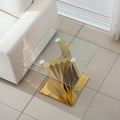 Tempered Glass Top End Table With Gold Mirror Finish Stainless Steel Base Gold Tempered Glass