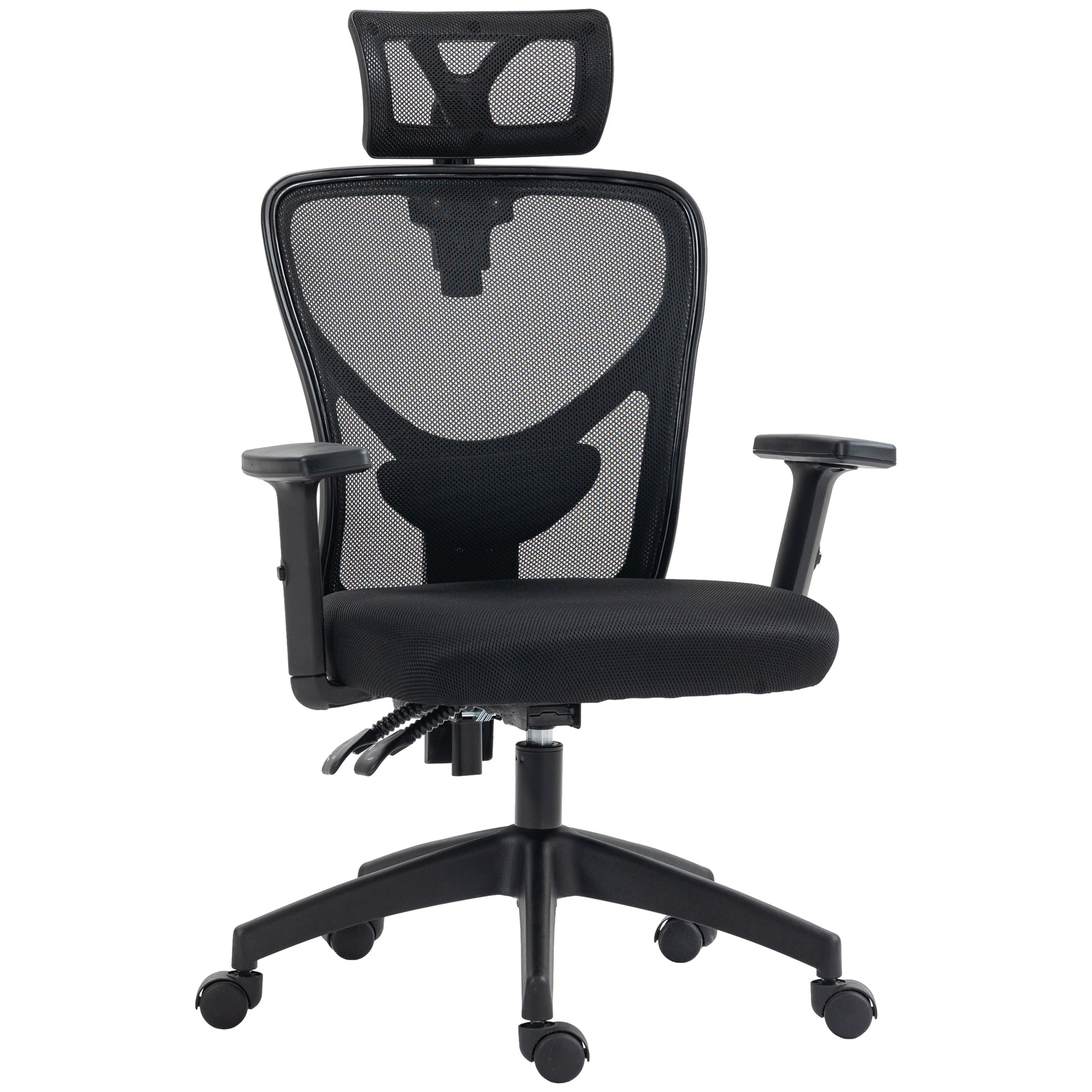 Vinsetto High Back Ergonomic Computer Home Office Chair, Mesh Task Chair With Lumbar Back Support, Reclining Function, Adjustable Headrest, Arms And Height, Black Black Polyester