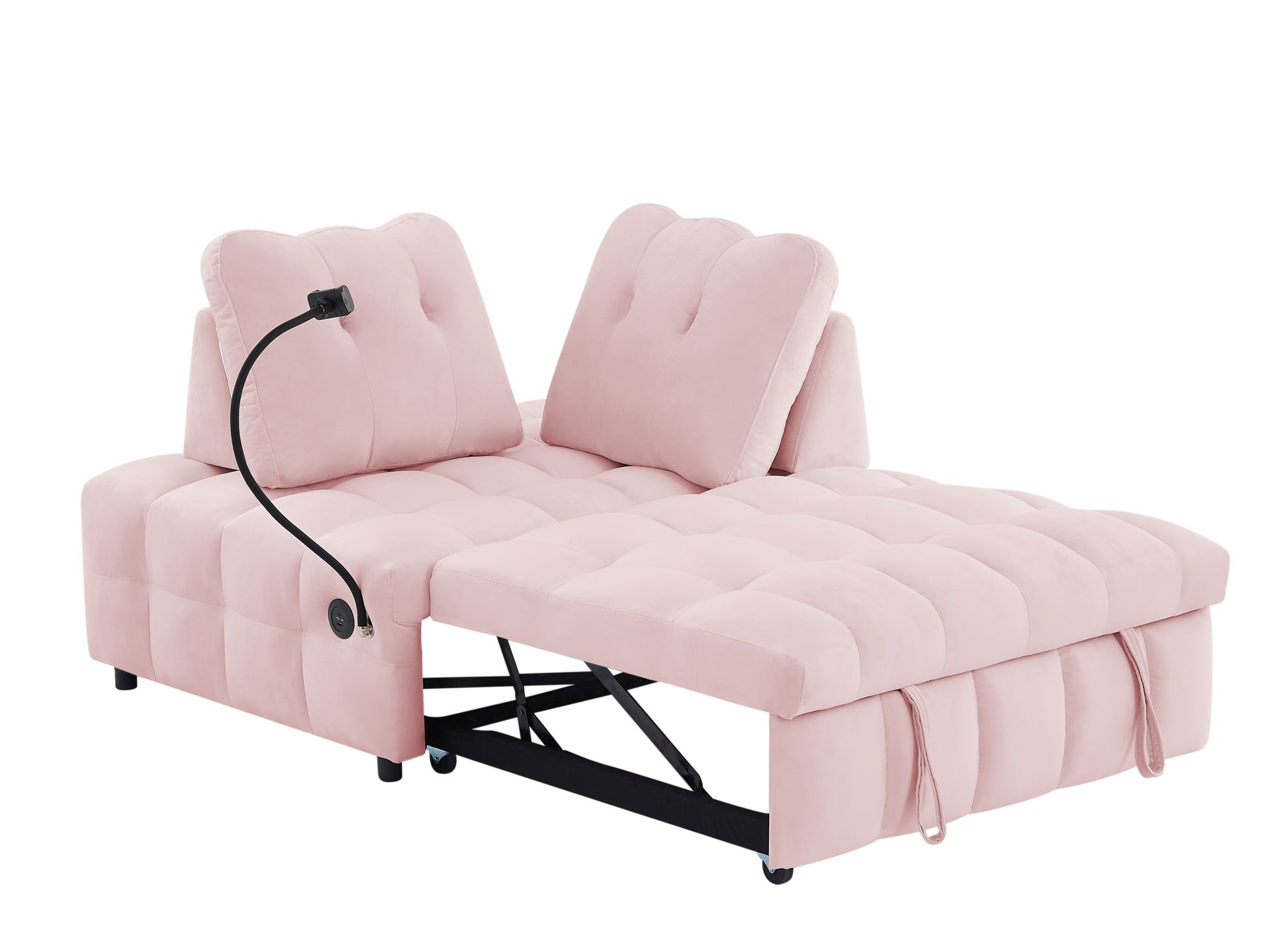 Modern Sofa Velvet Pull Out Bed,Independently Removable Backrest, Have Usb Port And Swivel Phone Stand ,Pink Pink Wood Velvet 2 Seat