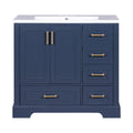 36 Inch Traditional Bathroom Vanity With Resin Sink Combo Set, Blue Bathroom Cabinet With Two Doors And Four Drawers Blue Bathroom Solid Wood Mdf Resin