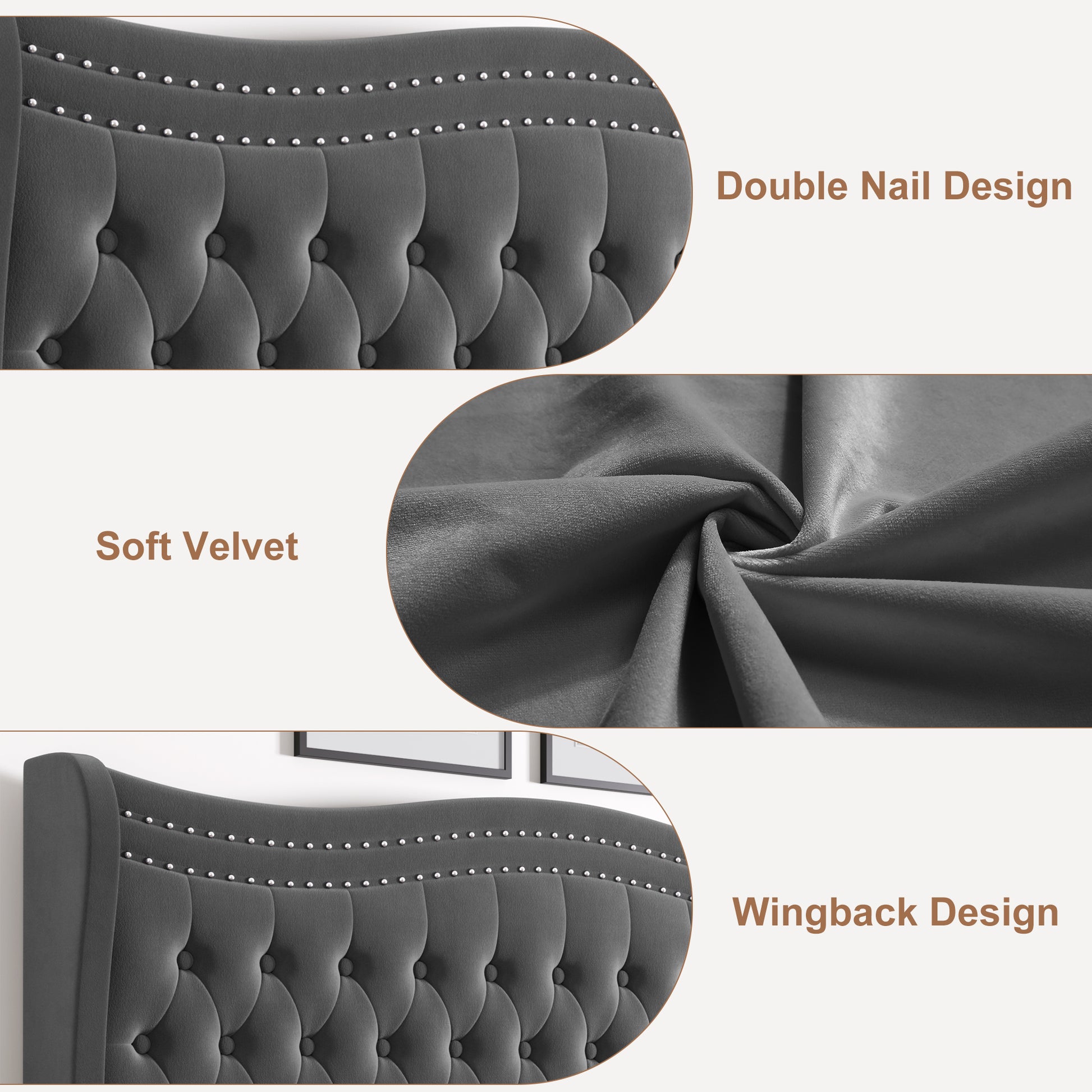 Lift Up Velvet Gray King Size Bed Box Spring Not Required King Gray Wood Light Brown Bedroom American Design Poplar Slat Beds Foam Velvet Upholstered