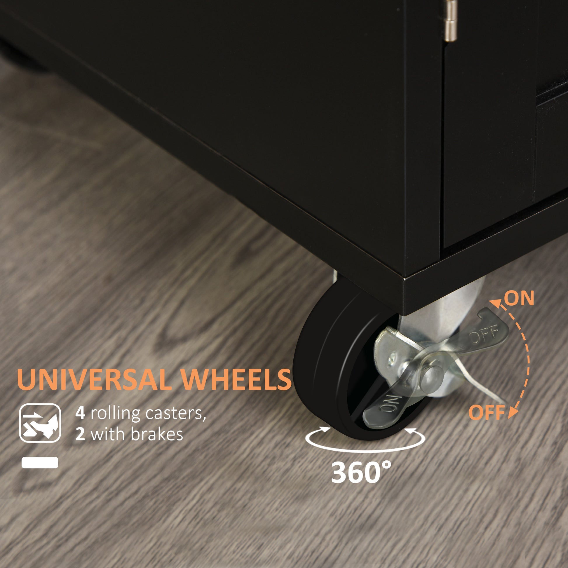 Homcom Kitchen Island Cart Rolling Trolley Cart With Drawer, Storage Cabinet & Towel Rack, Black Black Rubber Wood