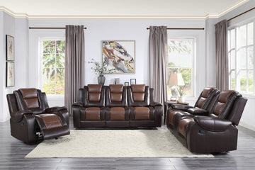 Modern Luxury Living Room Sofa Set 3Pc Reclining Sofa Loveseat Glider Reclining Chair Formal Furniture Premium Faux Leather Upholstery Comfortable Two Tone Brown Finish Dark Brown,Light Brown Faux Leather Wood Primary Living Space Luxury,Modern
