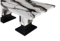 Stacey Zebra White Black Dining Table Multicolor Seats 6 Dining Room Modern Rubberwood Rectangular Wood Rubber Wood Pedestal