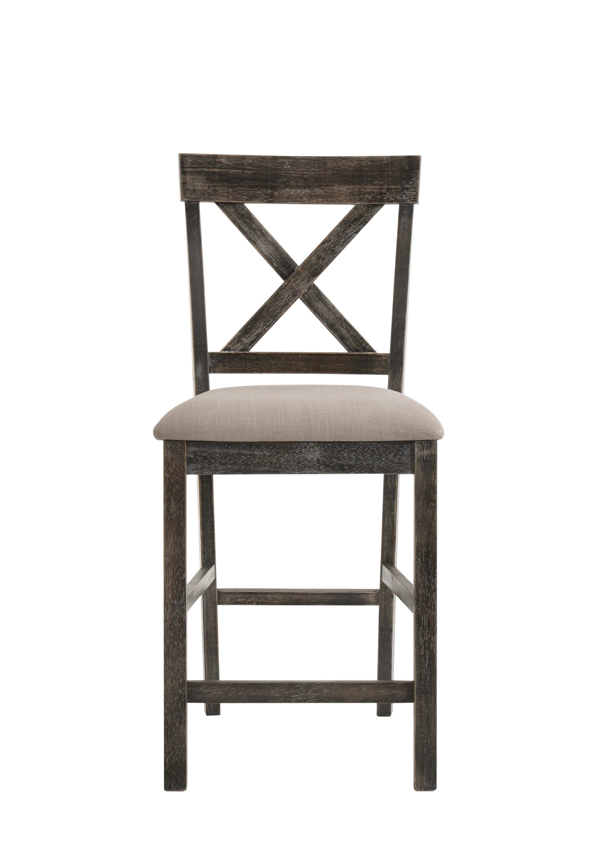 Martha Ii Tan Linen & Weathered Gray Finish Counter Height Chair Set Of 2 Gray,Tan Linen,Synthetic Wood