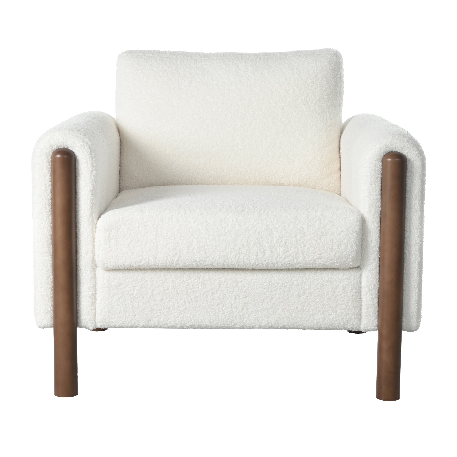 Oversized Accent Chair, Upholstered Living Room Chairs Single Sofa Chair With Walnut Legs, Curved Handrail, White White Teddy