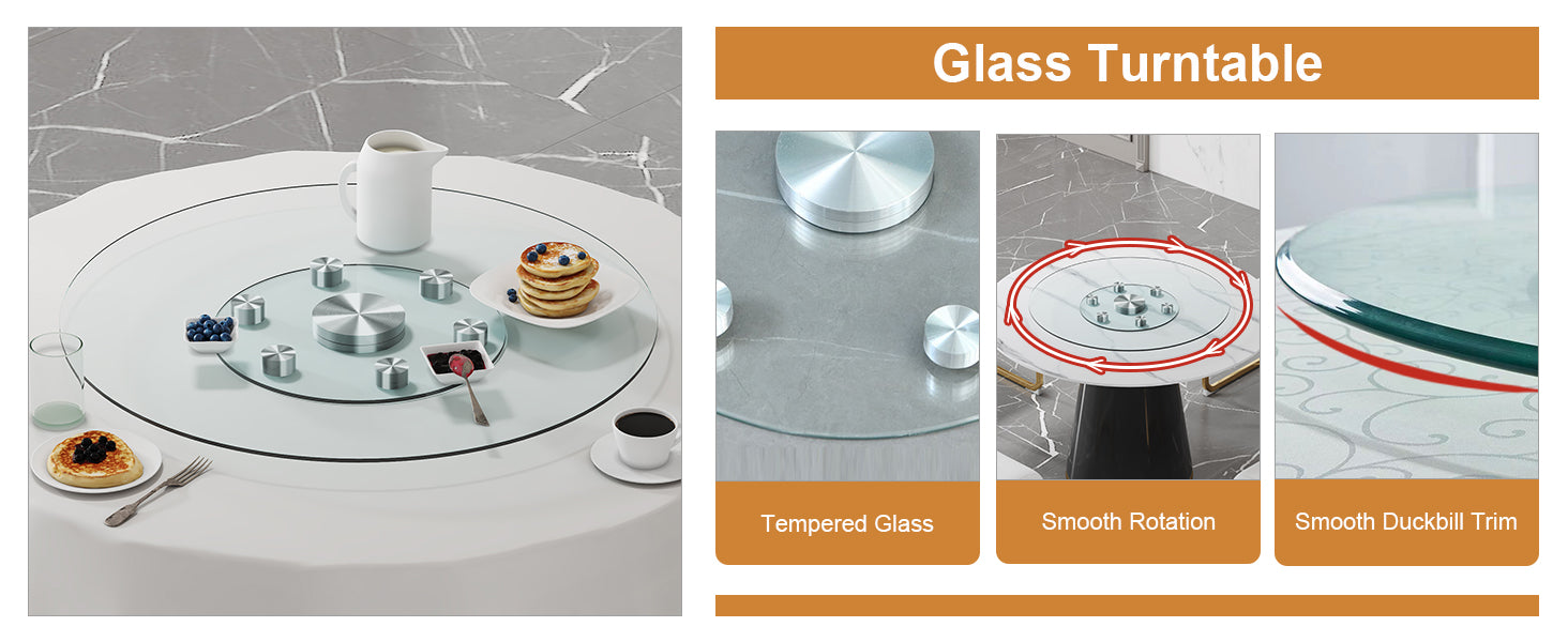 Double Layer Rotatable Round Glass.The Rotatable Design Makes It More Convenient To Retrieve And Place Items.The Upper Glass Has A Diameter Of 30.3 Inches, While The Lower Glass15 Inches. Transparent Glass