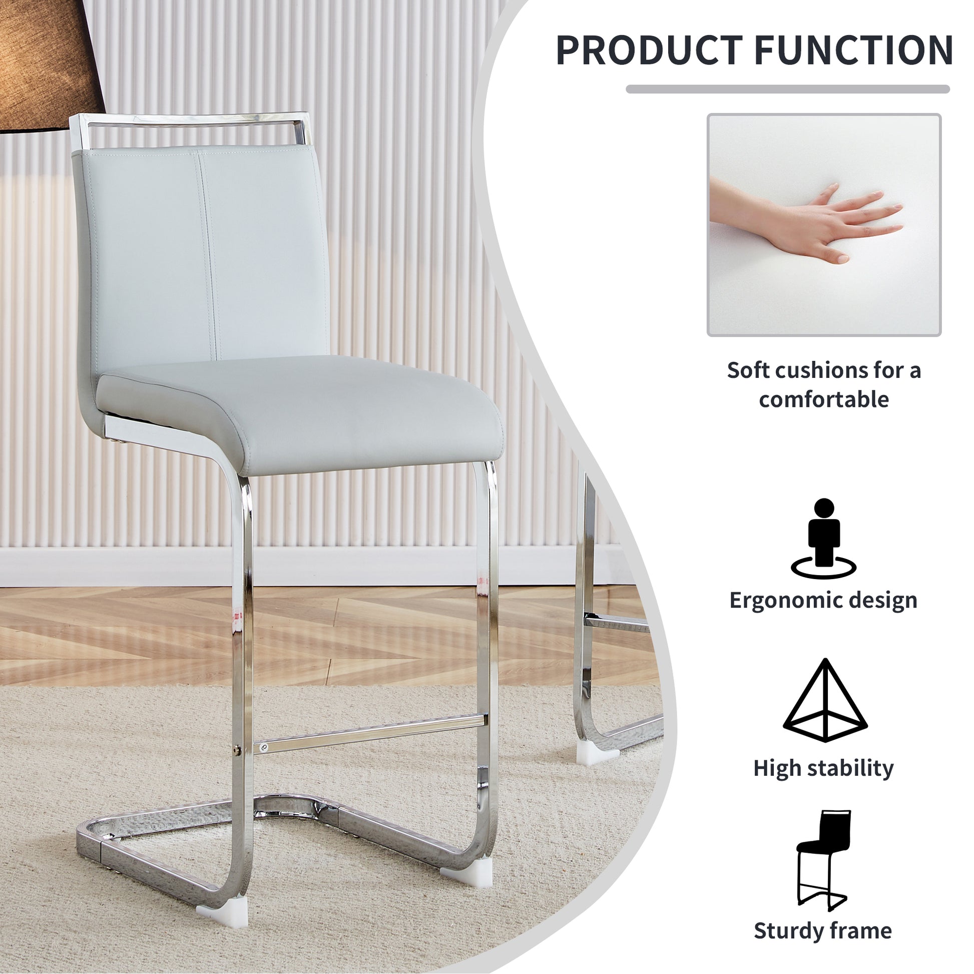 Table And Chair Set. A Rectangular Glass Dining Table With A 0.4 Inch Tempered Glass Tabletop And Mdf Board V Shaped Bracket, Paired With Chairs Consisting Of Pu Seat Cushions And Silver Metal Legs. Black Gray Seats 4 Tempered Glass