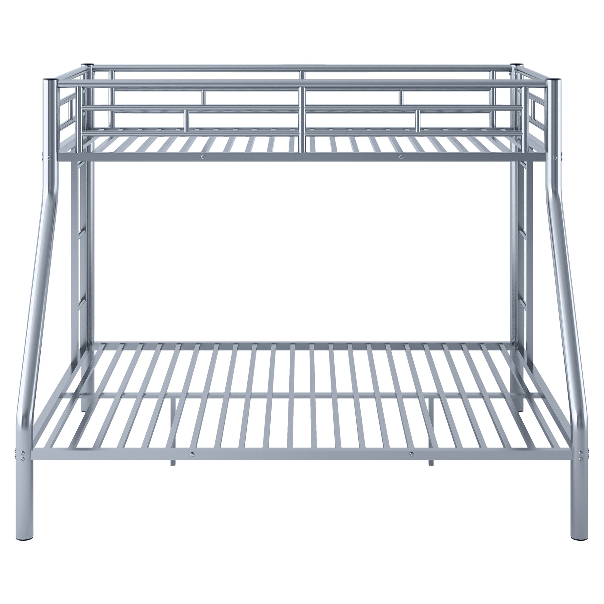 Twin Xl Over Queen Metal Bunk Bed With Ladder And Guardrails, Silver Box Spring Not Required Twin Xl Silver Metal Metal