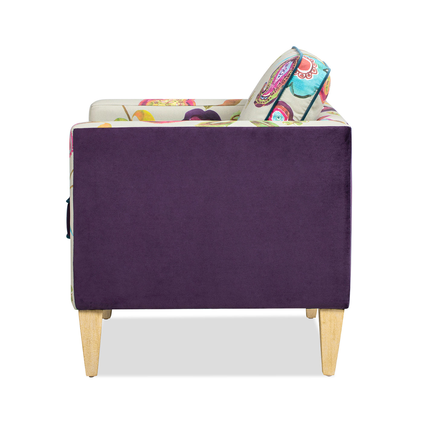Mamba 28" Patchwork Accent Chair, Teal Blue Purple Velvet & Multicolored Floral Purple Foam Velvet