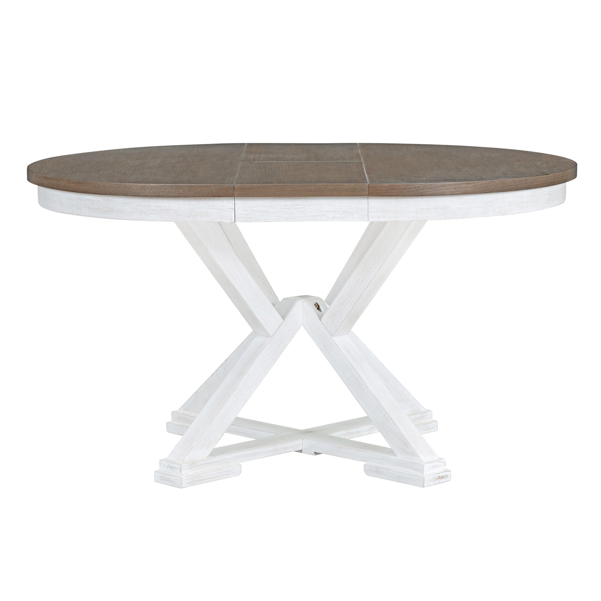 5 Piece Retro Functional Dining Table Set Extendable Round Table And 4 Upholstered Chairs For Dining Room And Living Room Brown Antique White Brown Antique White Solid Wood