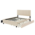 Queen Size Velvet Upholstered Platform Bed With 2 Drawers And 1 Twin Xl Trundle Beige Queen Beige Upholstered