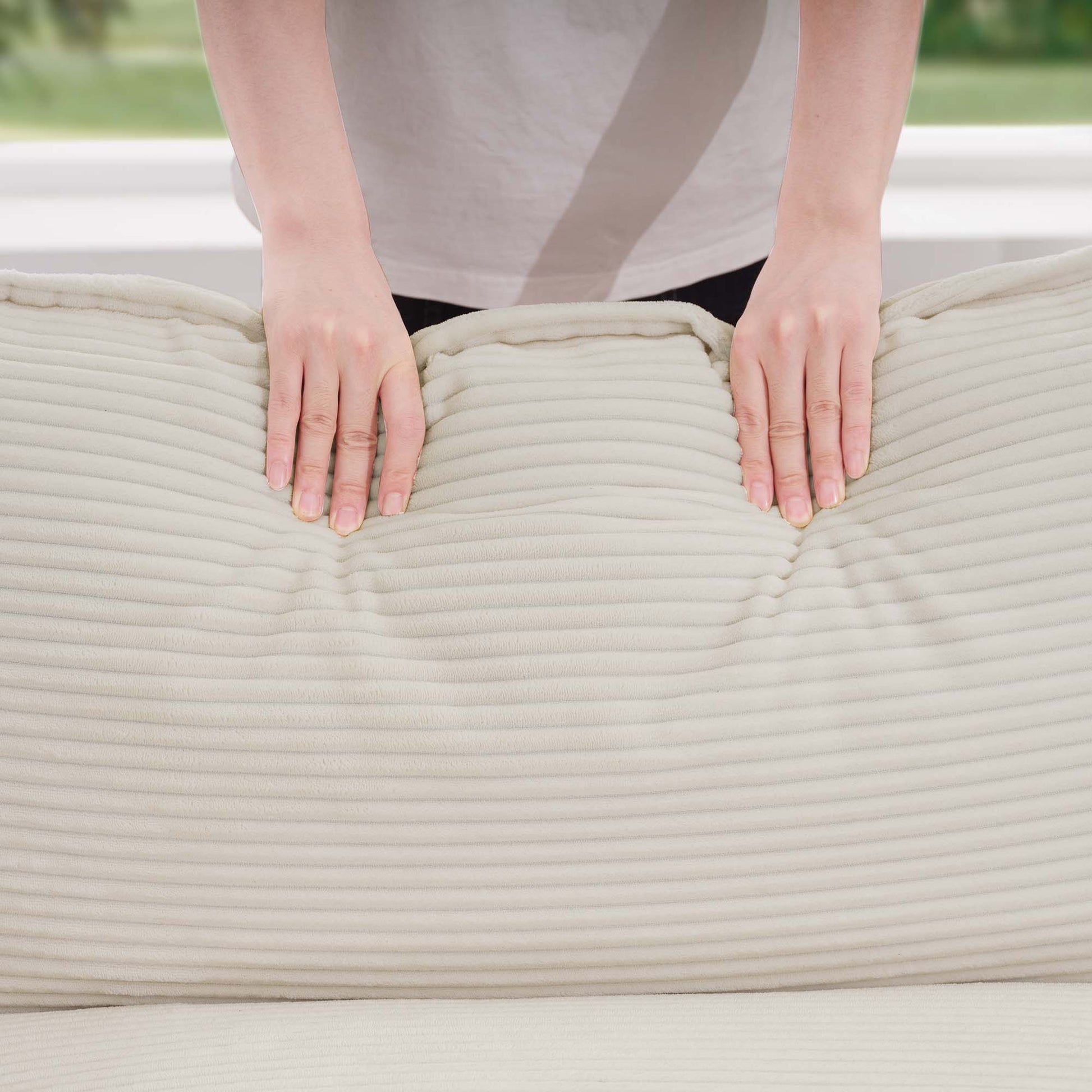 Cloud Like Comfy Soft Upholstered 4 Seater Modular Sofas With 2 Ottomans, 4 Seat U Shape Corduroy Fabric Sofa,Light Beige Corduroy Fabirc Beige Corduroy 4 Seat