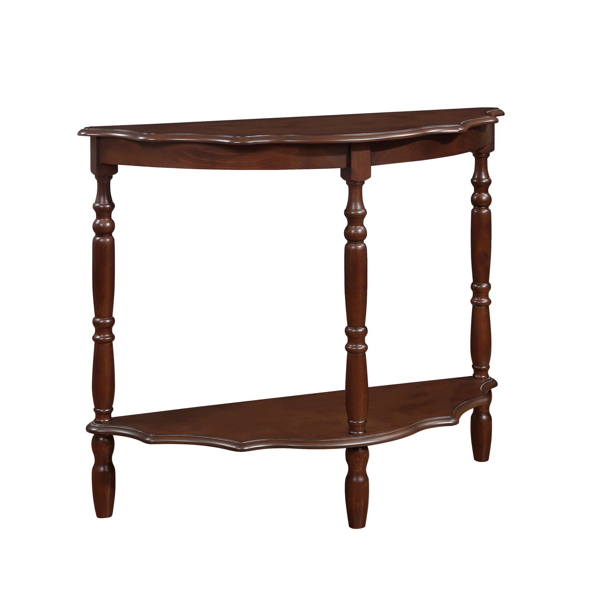 42'' Retro Circular Curved Half Moon Console Table With Cloud Design Top And Open Shelf Solid Wood Frame And Legs, Light Espresso Light Espresso Retro Pine