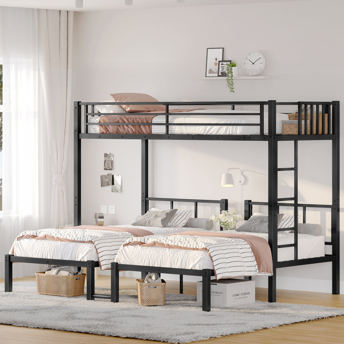 Twin Over Twin & Twin Bunk Beds For 3, Twin Xl Over Twin & Twin Bunk Bed Metal Triple Bunk Bed, Black Twin Black Metal