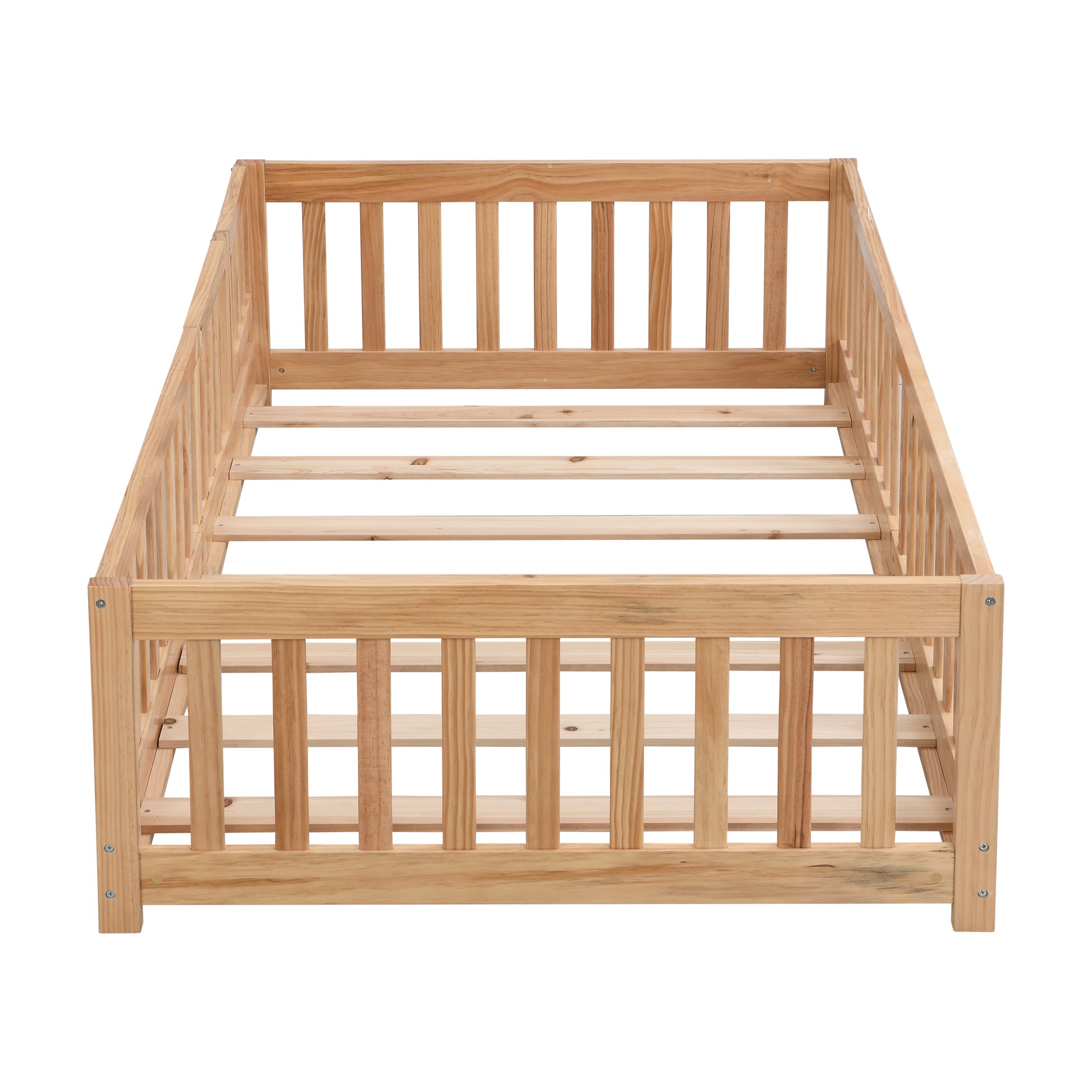 Queen Size Floor Bed With Door, Solid Wood Platform Bed Frame With Fencesuitable For Childrenpine Woodnatural Queen Natural Wood