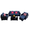 Outdoor Garden Patio Furniture 7 Piece Pe Rattan Wicker Cushioned Sofa Sets And Coffee Table, Patio Furniture Set Outdoor Couch Outdoor Couch Patio Furniture Outdoor Sofa Patio Couch Yes Complete Patio Set Dark Coffee Blue Seats 6 Weather Resistant Frame