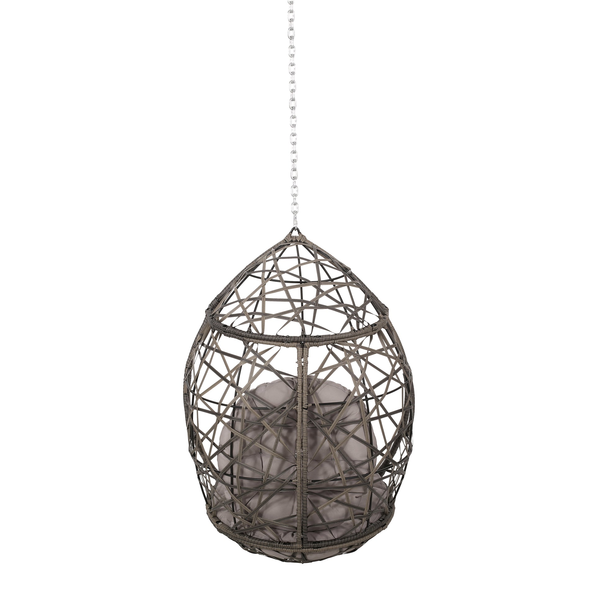Los Alamitos Hanging Chair With 8Ft Chain Grey Pe Rattan Iron Waterproof Fabric