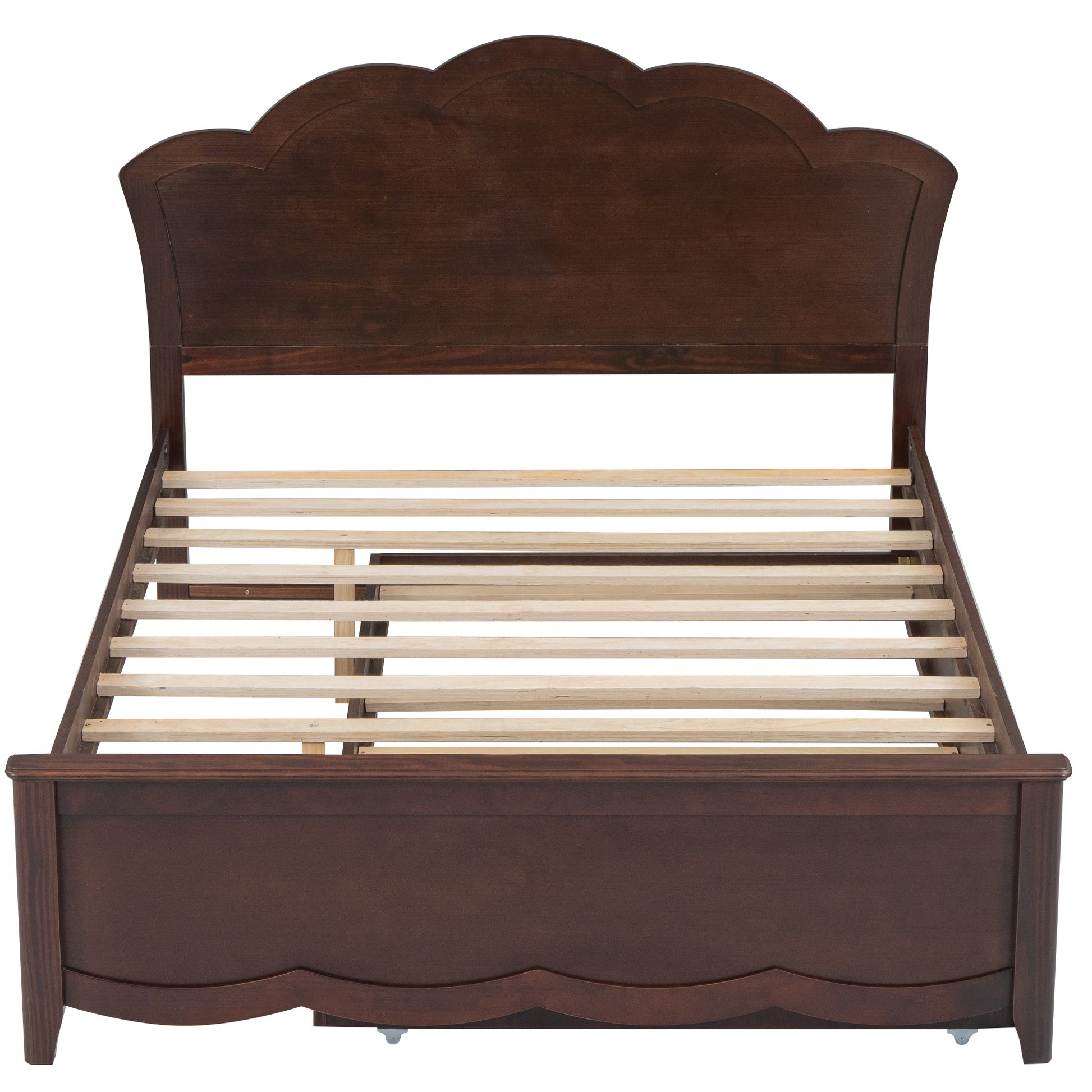 Full Size Wood Platform Bed With Headboard And Twin Size Trundle, Cappuccino Box Spring Not Required Full Cappuccino Wood Bed Frame Solid Wood Mdf