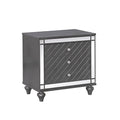 3 Drawer Wooden Nightstand With Diamond Pattern And Mirror Inlay, Gray Gray Solid Wood