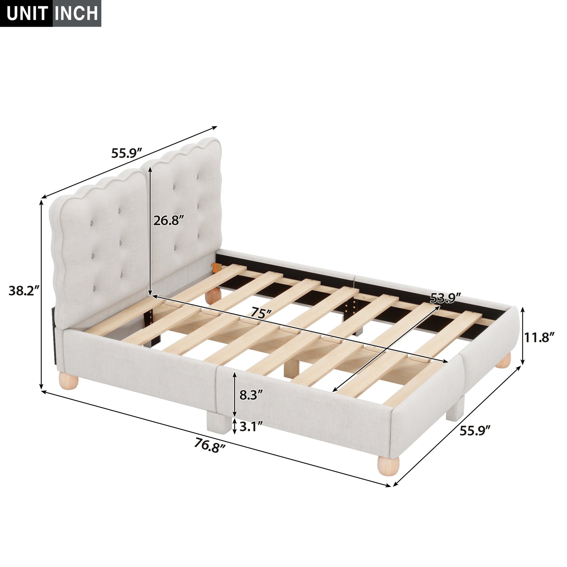 Full Size Upholstered Platform Bed With Support Legs,Beige Beige Upholstered
