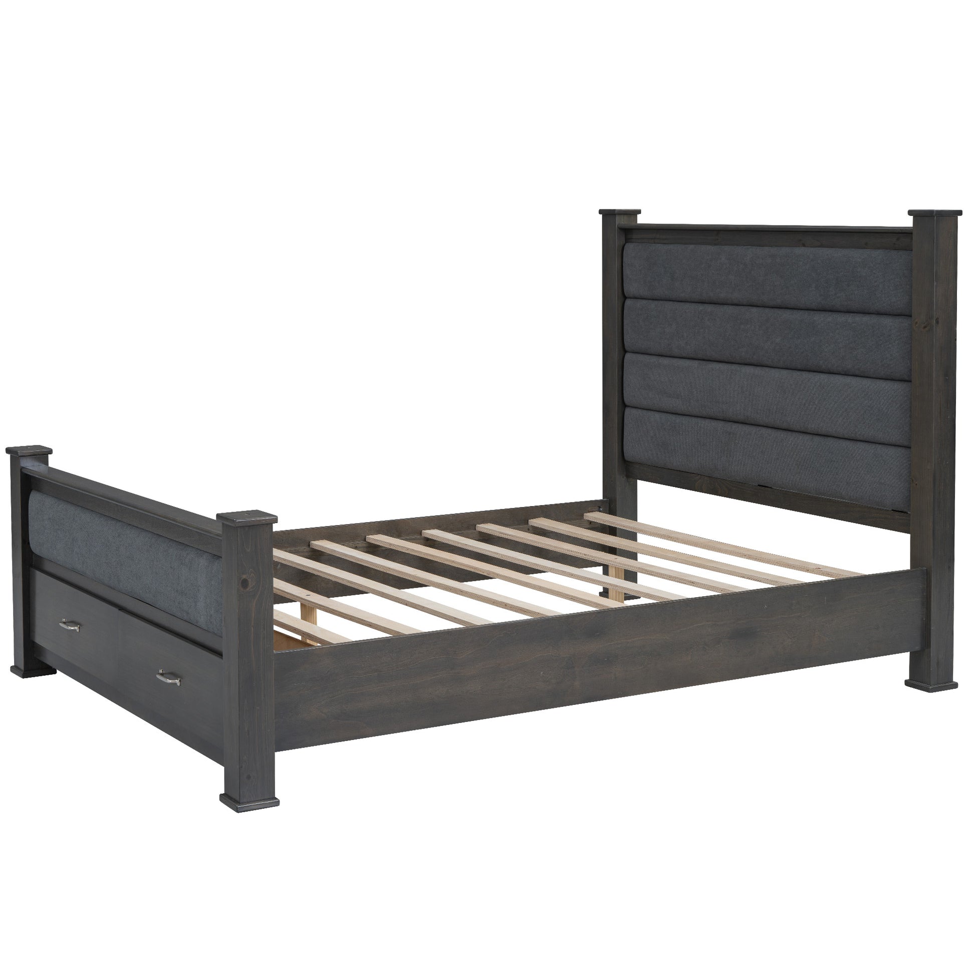 Queen Size Wood Frame Platform Bed With Upholstered Headboard, Footboard And 2 Drawers, Antique Gray Box Spring Not Required Queen Antique Gray Wood Bed Frame Solid Wood Mdf