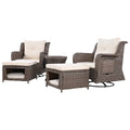 K&K 5 Pieces Outdoor Patio Furniture Set With Pet House Cool Bar And Retractable Side Tray, Rattan Wicker Patio Swivel Rocking Chairs Set Of 2 With Ottomans For Backyard, Porch, Balcony, Beige Yes Rocker & Glider Brown Beige Seats 2 Weather Resistant