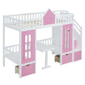 Twin Over Twin Bunk Bed With Changeable Table, Bunk Bed Turn Into Upper Bed And Down Desk Pink Twin Pink Solid Wood