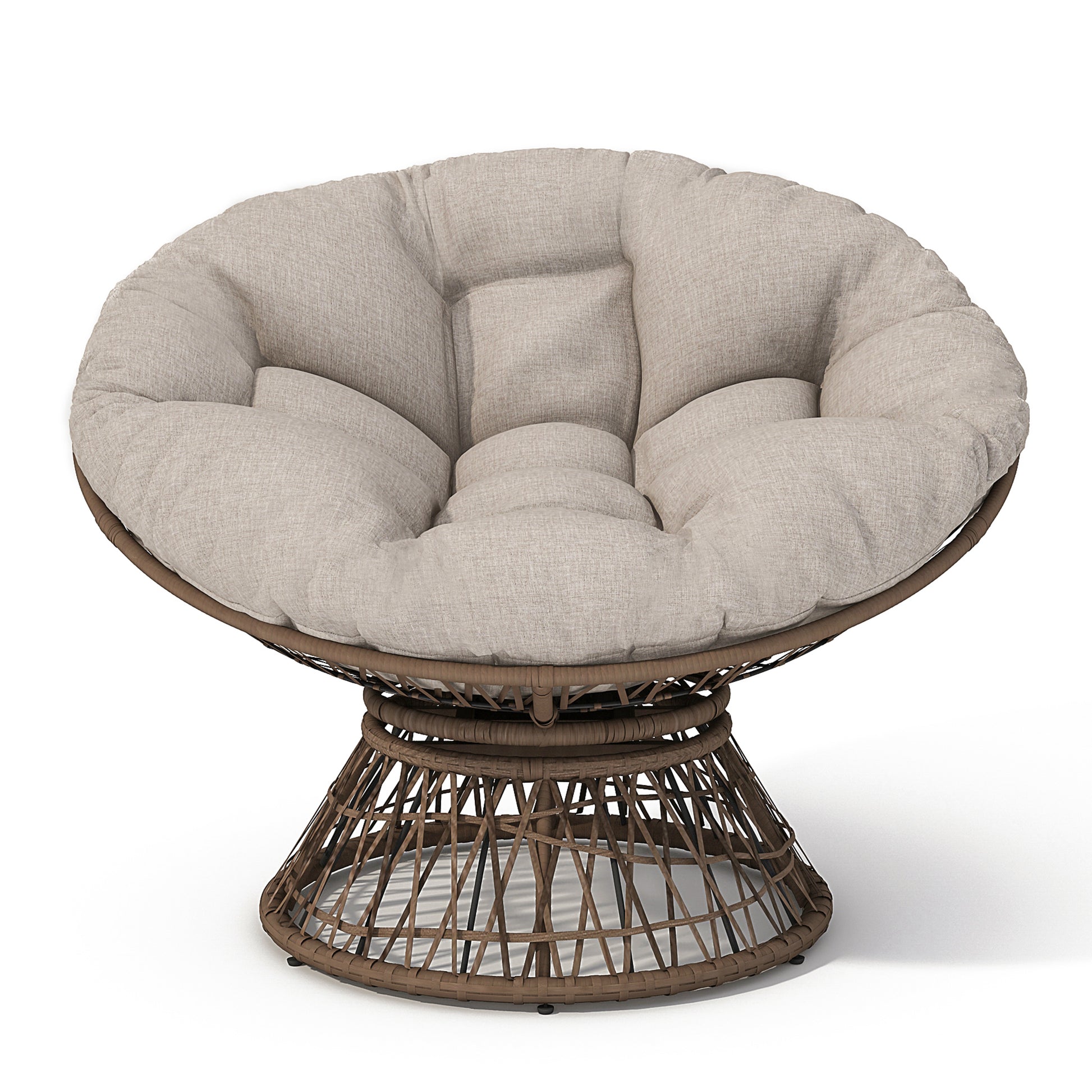 41.5" Ergonomic Wicker Chair With Cloud Thick Density Fabric Cushion,3 Proof Cover,High Capacity Iron Frame,Fluid 360 Degree Swivel For Reading,Living Room, Bedroom,Lounge,Brown Base,2 Colors