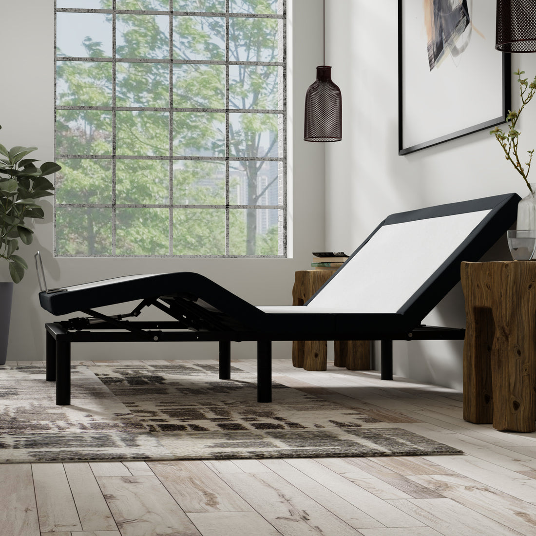 Model P2 Adjustable Base Queen: Massage, Usb, Led Night Light, Zero Clearance Queen White Charcoal Metal