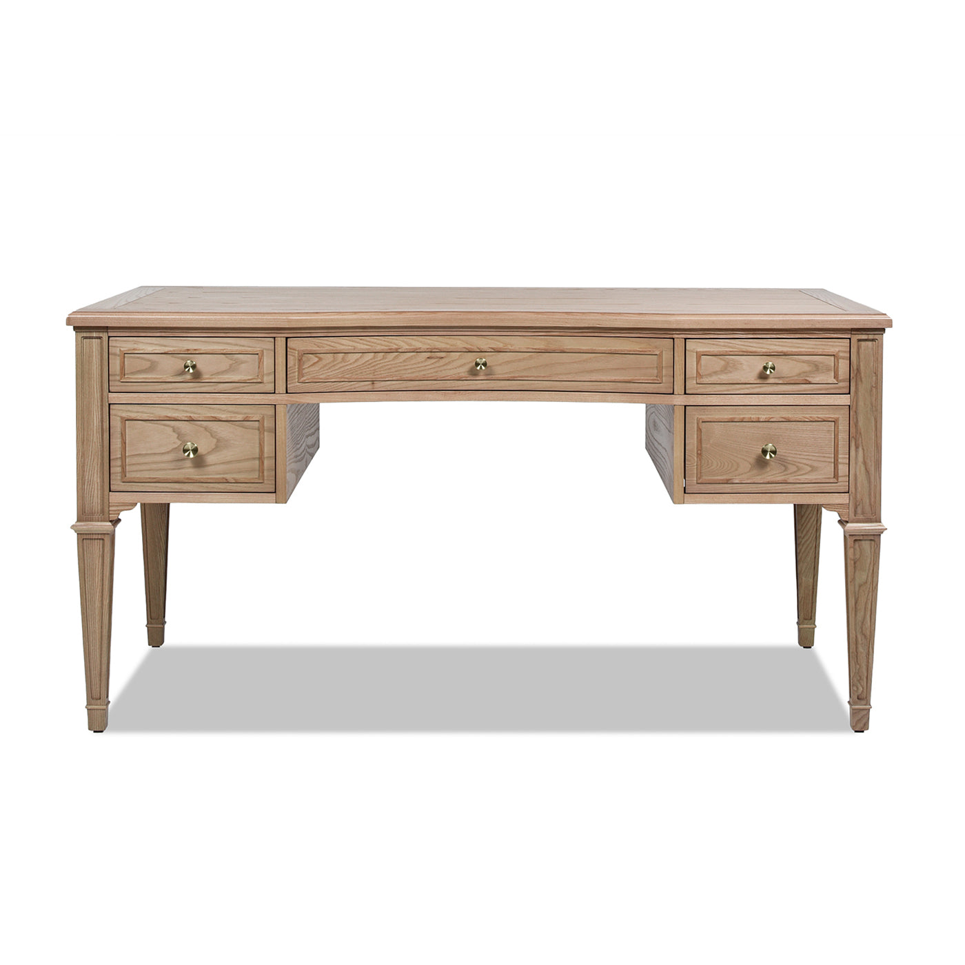 Dauphin Gold Accent 5 Drawer Wood Executive Desk, Natural Brown Wood Brown Solid Wood Mdf Solid Wood Mdf