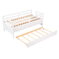 Low Loft Bed Twin Size With Full Safety Fence, Climbing Ladder, Storage Drawers And Trundle White Solid Wood Bed White Solid Wood