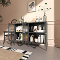 Metal Sideboard Cabinet With 4 Glass Door, Steel Locker Sideboard Buffet Cabinet, Sideboard Buffet Cabinet With 4 Doors, Kitchen Storage Cabinet, Coffee Bar Cabinet For Kitchen, Living Room, Black