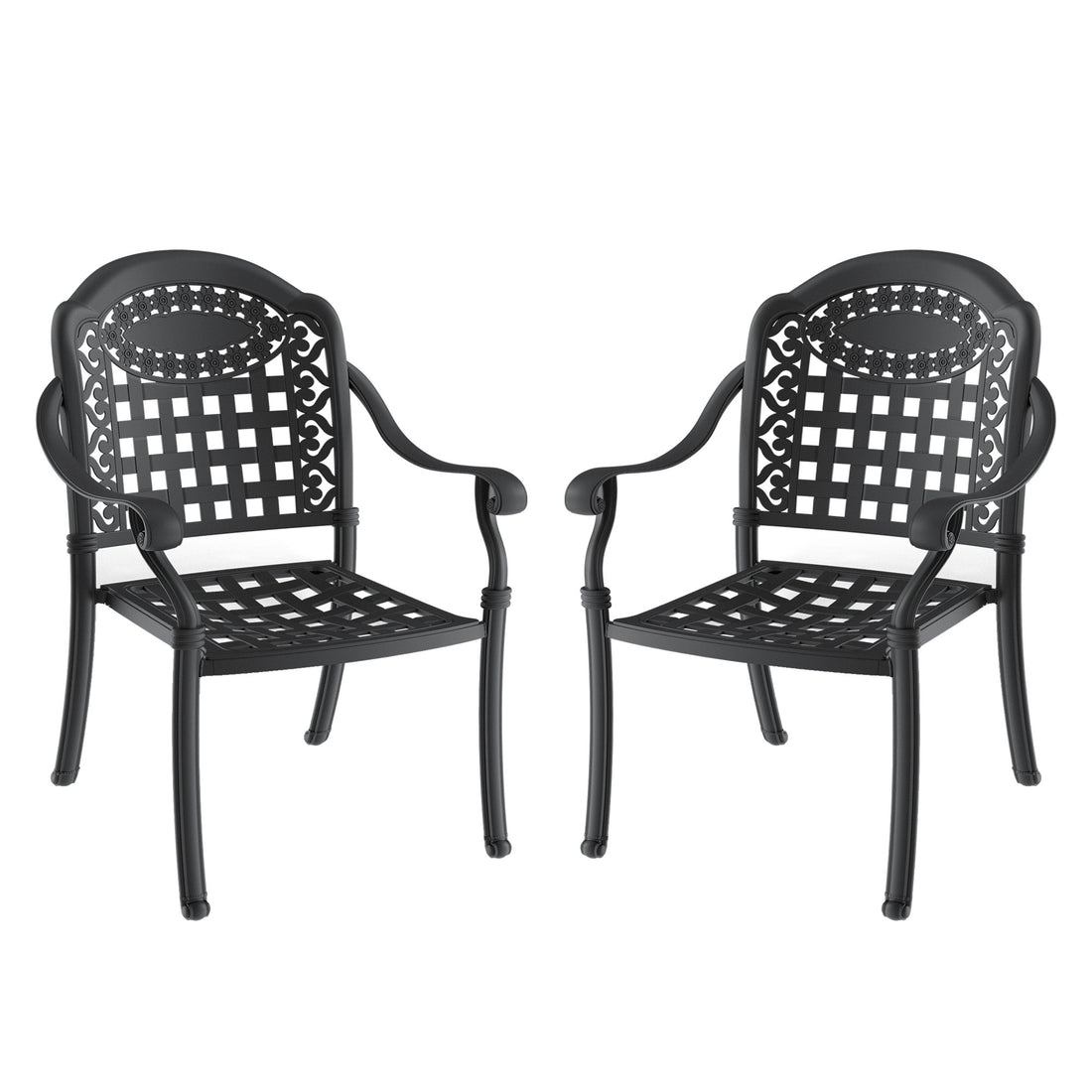Cast Aluminum Patio Dining Chair 2Pcs With Black Frame And Cushions In Random Colors Yes Complete Patio Set Black Rust Resistant Frame Water Resistant Cushion Garden & Outdoor Complete Patio Sets Aluminium