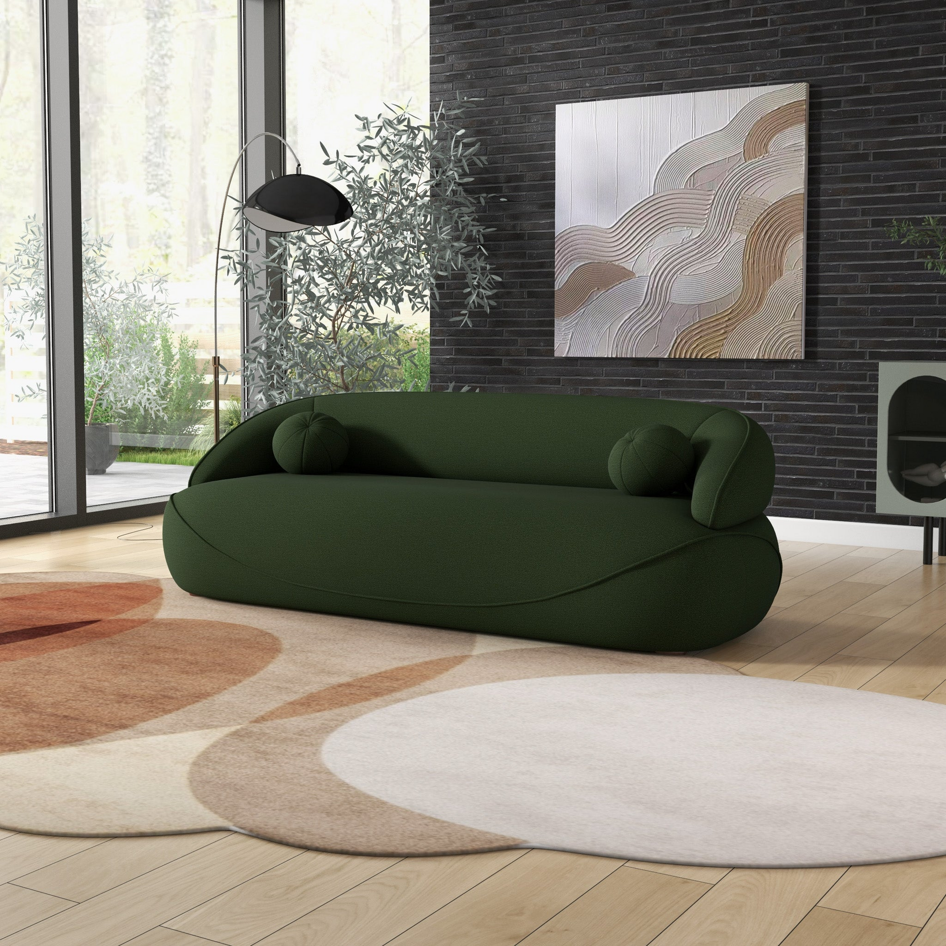 Andrew Dark Green Boucle Sofa Dark Green Wood Primary Living Space Medium Firm Mid Century Modern Foam Boucle,Solid Wood 3 Seat