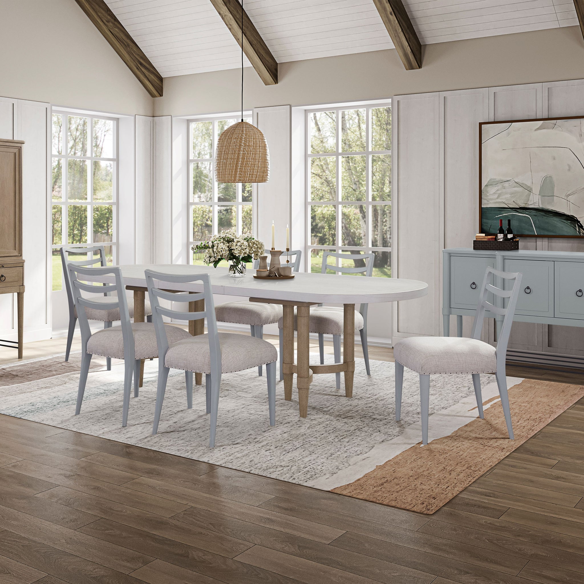 Triad Double Pedestal Dining Table With Leaf Sand Solid Wood Mdf