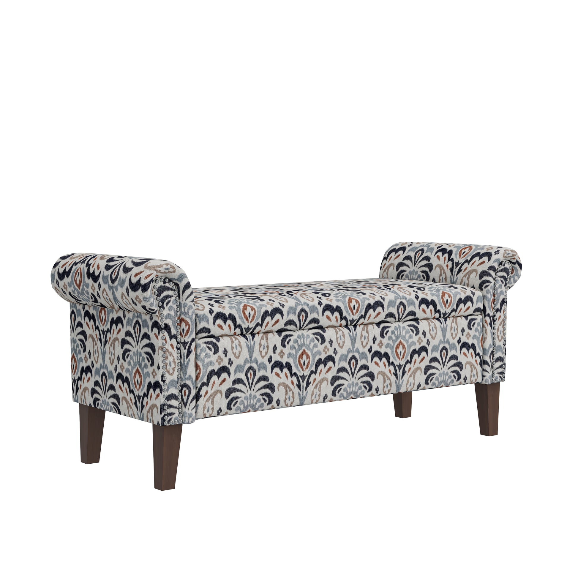 Conrad Storage Ottoman Multi Polyester Floral Traditional Flip Top Rolled Arms Nailhead Trim Polyester