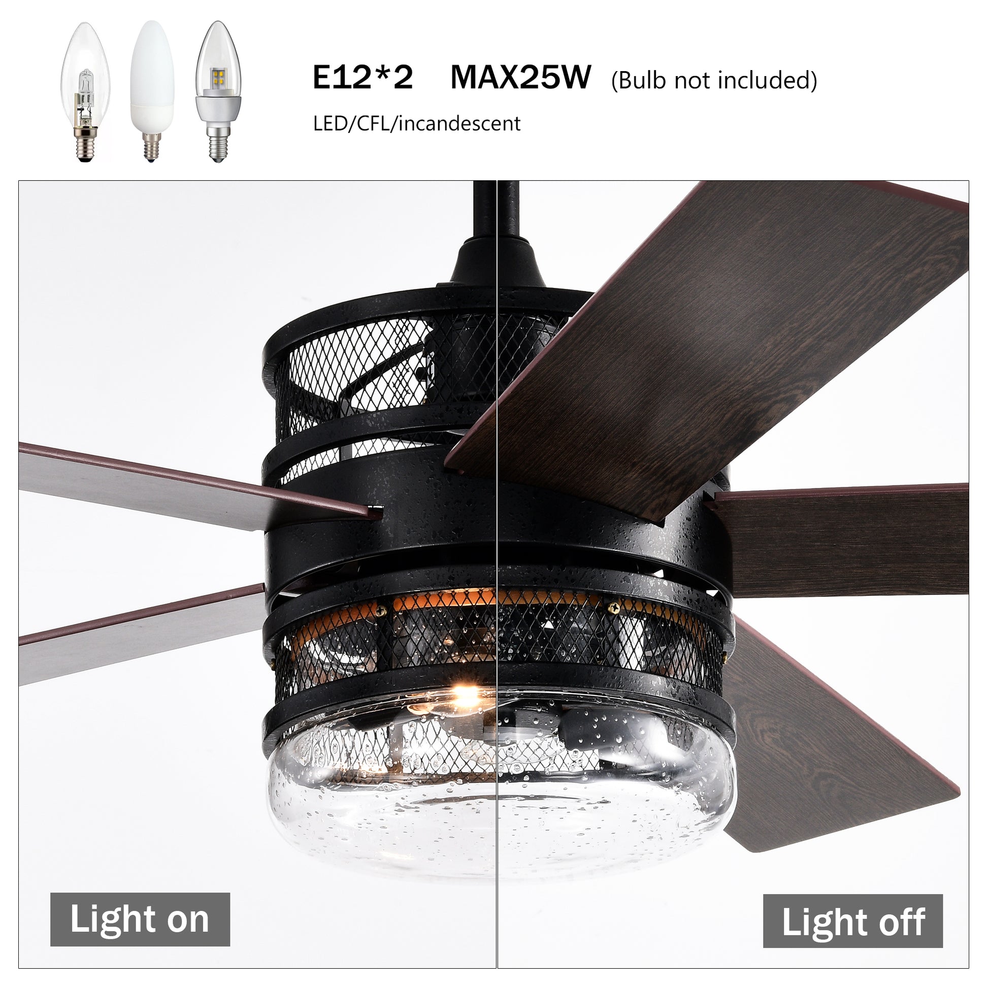 52 Inch 5 Blade Lighted Ceiling Fan With Remote Controlglass Shade Optional Remote Matte Black Matte Black American Design,American Traditional,Classic,Contemporary,Farmhouse Plywood Metal