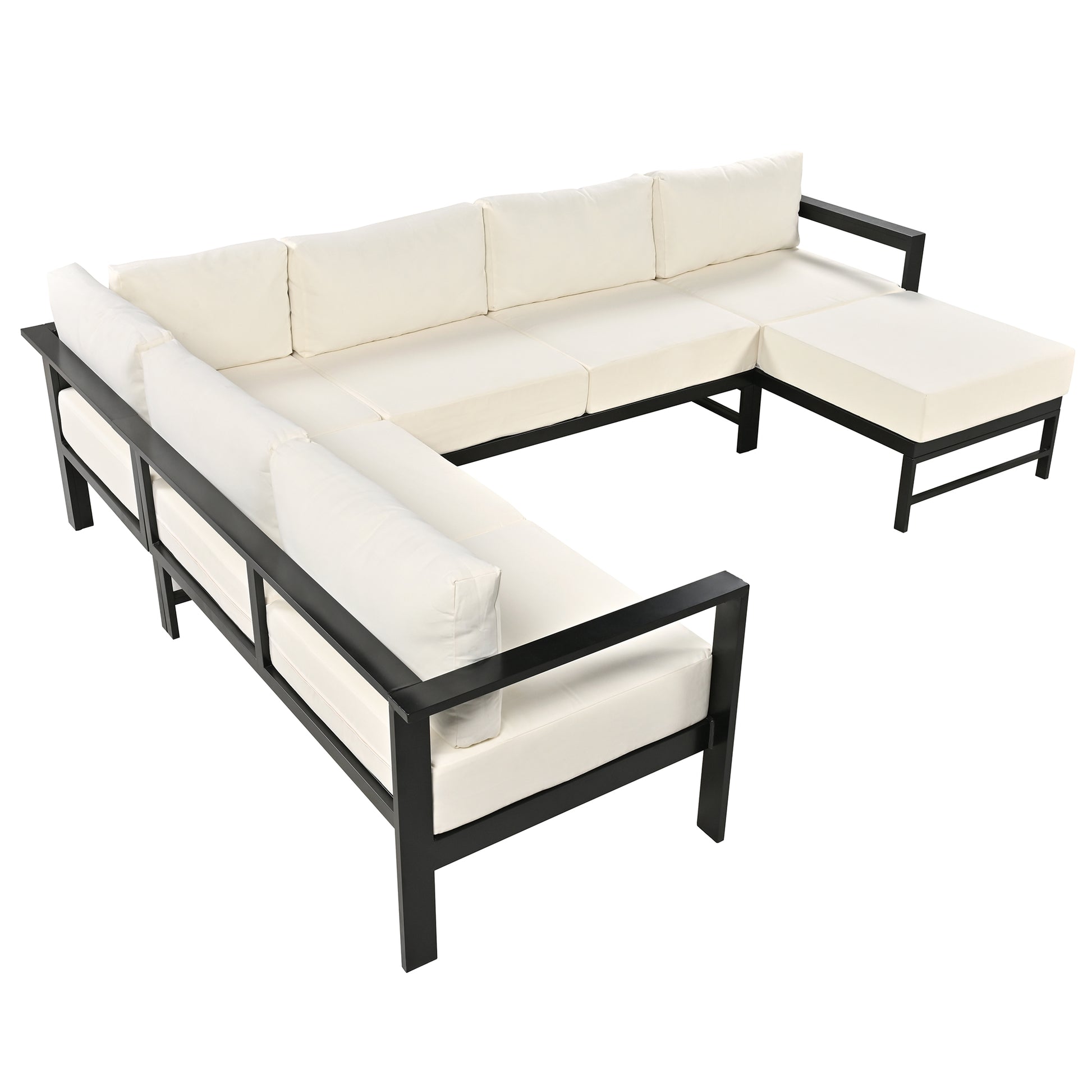 U Shaped Multi Person Outdoor Sofa Set, Suitable For Gardens, Backyards, And Balconies. White Seats 6 Aluminum