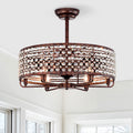 Dia 26.8 Inch Chandelier Ceiling Fan ,Crystal Shade Ceiling Fan With Remote Control,3 Abs Blade 4 Light No Include Bulb Rustic Brown American Design,American Traditional,Classic,Contemporary,Farmhouse Abs Metal