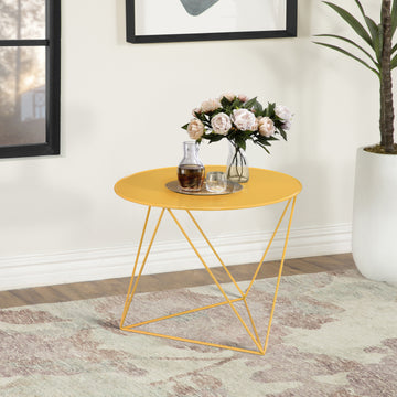 Yellow Geometric Metal Base Accent Table Yellow Primary Living Space Round Metal Sled